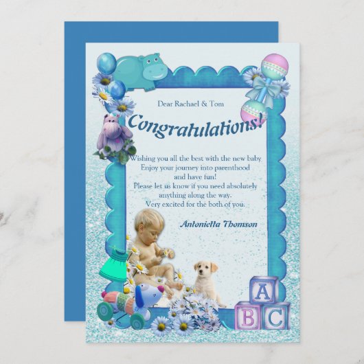 おめでとう新生児BOYカード サンキューカード (正面/裏面)