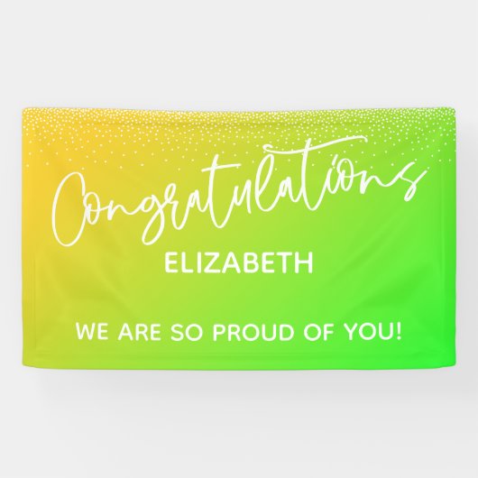 おめでとう明るい黄色と緑グラデーション 横断幕 (横)