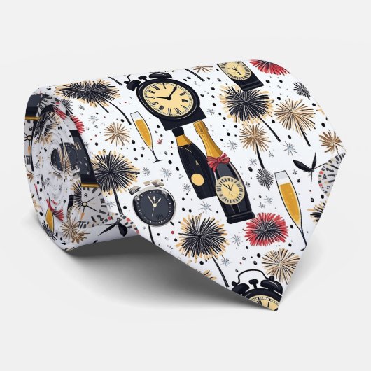 おめでとう時計とシャンパン ネクタイ (ロール)