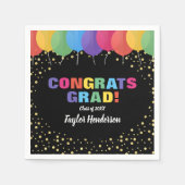 おめでとう気球金ゴールド紙吹雪卒業 スタンダードカクテルナプキン (正面)