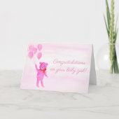 おめでとう水彩ピンクテディベアガール カード (正面)