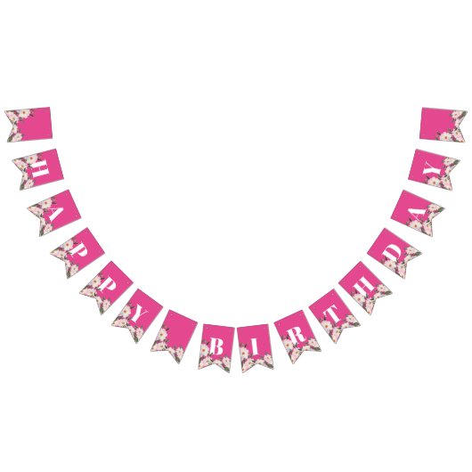 おめでとう水彩ピンクローゼズバレリーナ バンティングフラッグ (全)