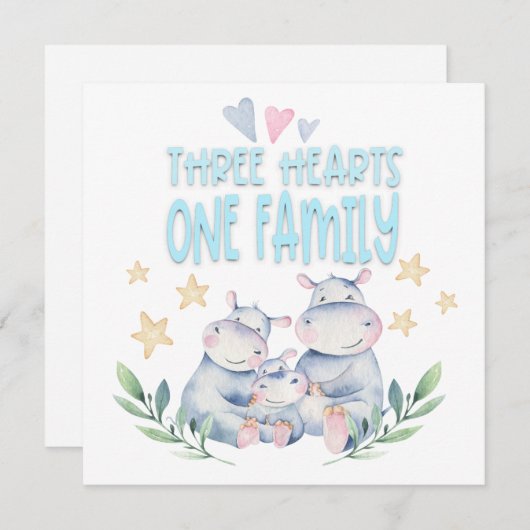 おめでとう男の赤ちゃんかわいいカバ三ハート (正面/裏面)