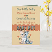 おめでとう男の赤ちゃんかわいいヒョウのオレンジ カード (黄色い花)