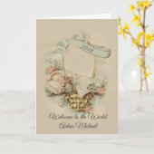 おめでとう男の赤ちゃんガールインバスケットフラワーズ カード (黄色い花)