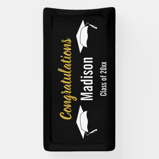 おめでとう白黒と金ゴールド卒業 横断幕 (縦)