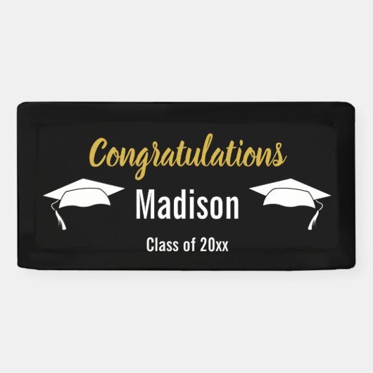 おめでとう白黒と金ゴールド卒業 横断幕 (横)