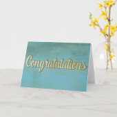 おめでとう空白のライトブルーと金ゴールド カード (黄色い花)