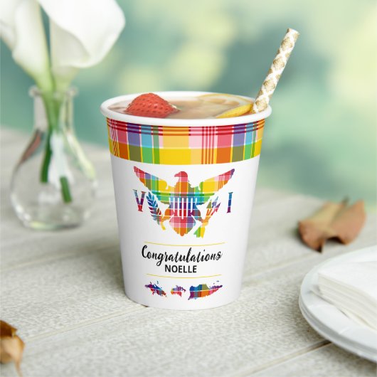 おめでとう米ヴァージン諸島マドラスフラッグ&アイランズ 紙コップ (インサイチュ)
