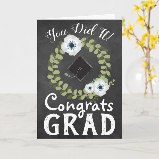 おめでとう素朴の黒板と花 カード (黄色い花)