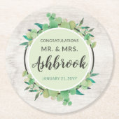 おめでとう素朴ウッド&ユーカリプトゥス植物学 ラウンドペーパーコースター (正面)