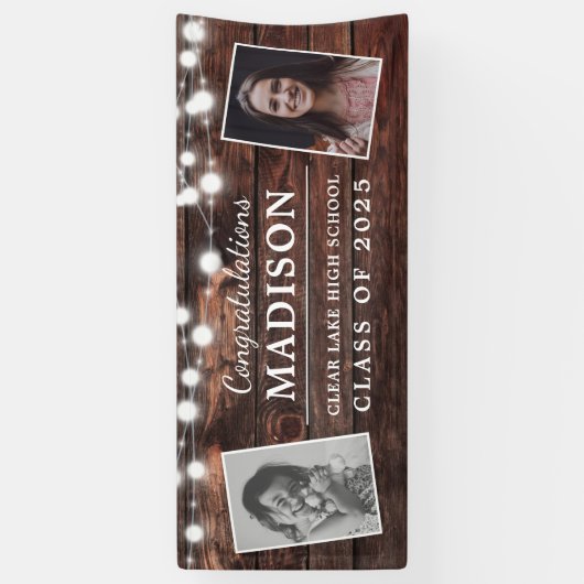 おめでとう素朴ズWood String Lights Grad 2 – 写真 横断幕 (縦)