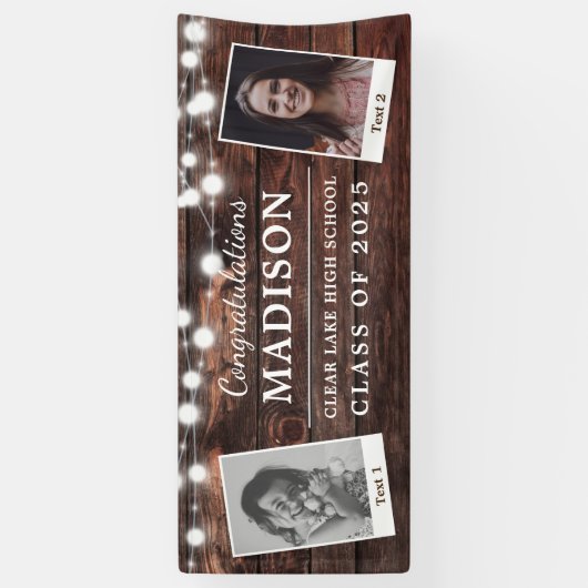 おめでとう素朴ズWood String Lights Grad 2 – 写真 横断幕 (縦)