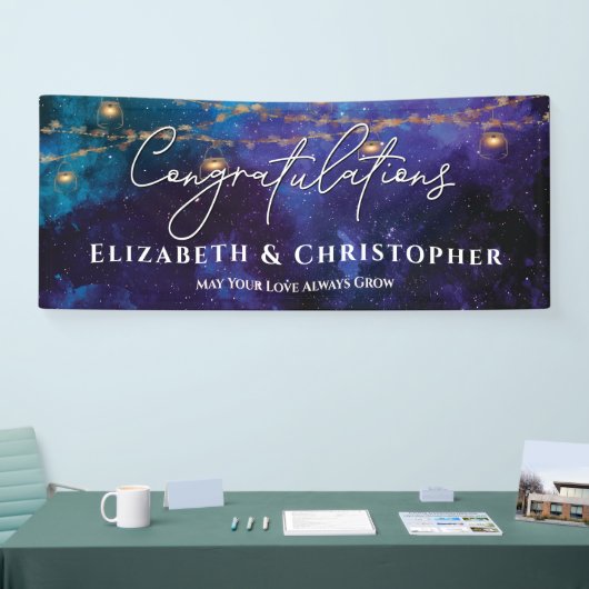 おめでとう素朴ティーライトスターズ婚約 横断幕 (トレードショー)
