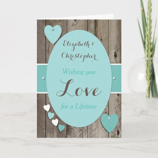おめでとう素朴結婚記念日ターコイズ カード (正面)