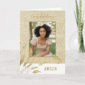 おめでとう素朴金ゴールドの葉の大学院写真 カード (正面)