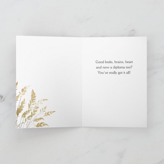 おめでとう素朴金ゴールドの葉の大学院写真 カード (内部)