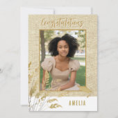 おめでとう素朴金ゴールドの葉の大学院写真 カード (正面)