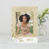 おめでとう素朴金ゴールドの葉の大学院写真 カード (スタンド正面)
