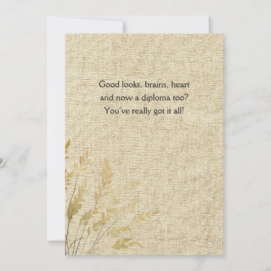 おめでとう素朴金ゴールドの葉の大学院写真 カード (裏面)