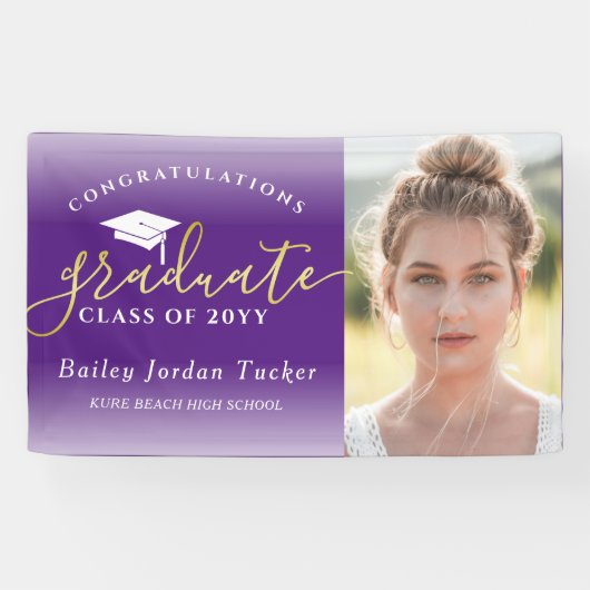 おめでとう紫金ゴールド写真卒業 横断幕 (横)