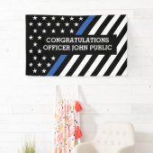 おめでとう細い青い線の旗 横断幕 (インサイチュ)