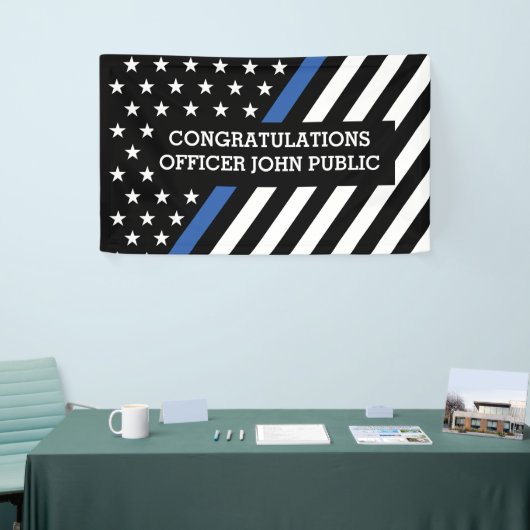 おめでとう細い青い線の旗 横断幕 (トレードショー)