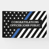 おめでとう細い青い線の旗 横断幕 (横)