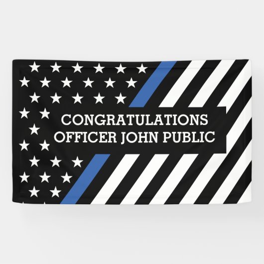 おめでとう細い青い線の旗 横断幕 (横)