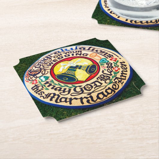 おめでとう結婚おめでとうございます。有機緑 ペーパーコースター (アングル)