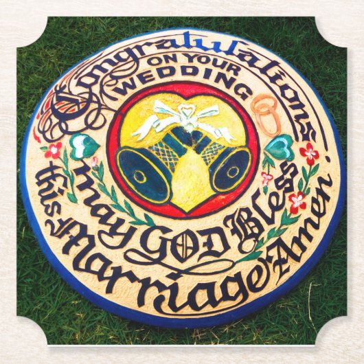 おめでとう結婚おめでとうございます。有機緑 ペーパーコースター (正面)