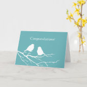 おめでとう結婚かわいいスズメバードブルー カード (黄色い花)