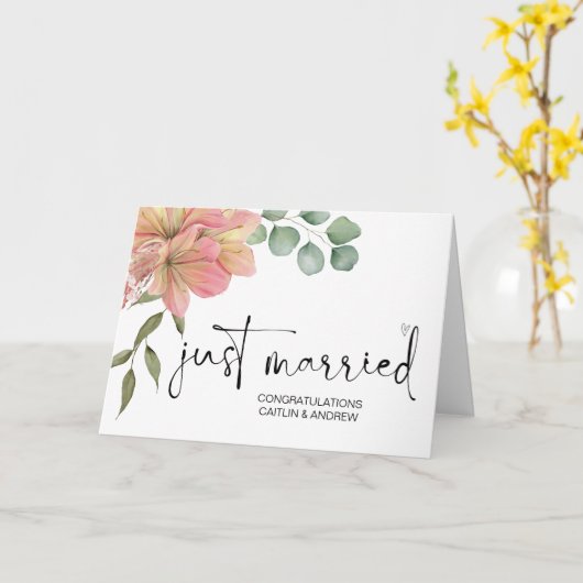 おめでとう結婚のたった今結婚しました新郎新婦 カード (黄色い花)