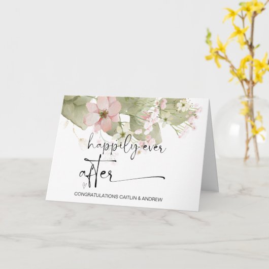 おめでとう結婚のたった今結婚しました新郎新婦 カード (黄色い花)