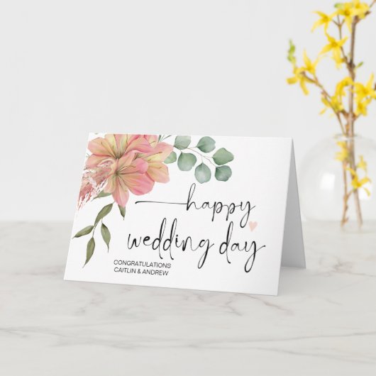 おめでとう結婚のたった今結婚しました新郎新婦 カード (黄色い花)