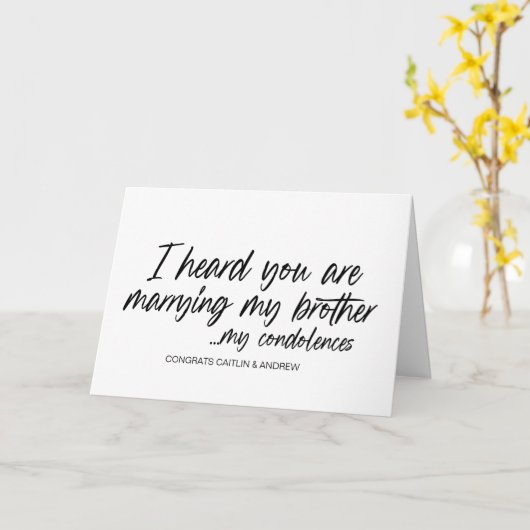 おめでとう結婚のたった今結婚しました新郎新婦 カード (黄色い花)