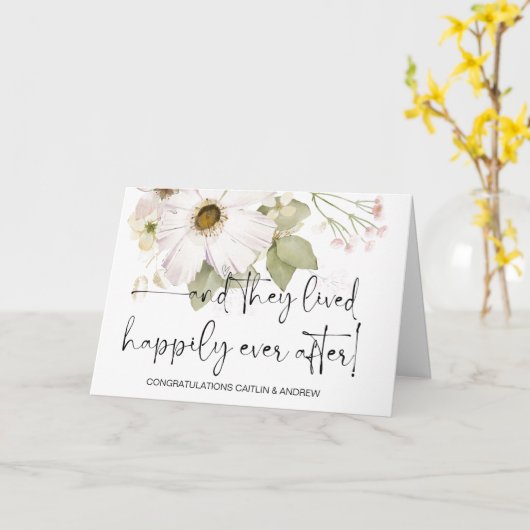 おめでとう結婚のたった今結婚しました新郎新婦 カード (黄色い花)