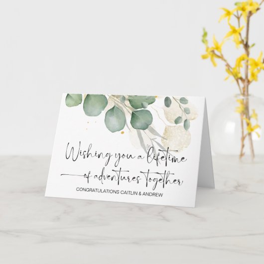 おめでとう結婚のたった今結婚しました新郎新婦 カード (黄色い花)