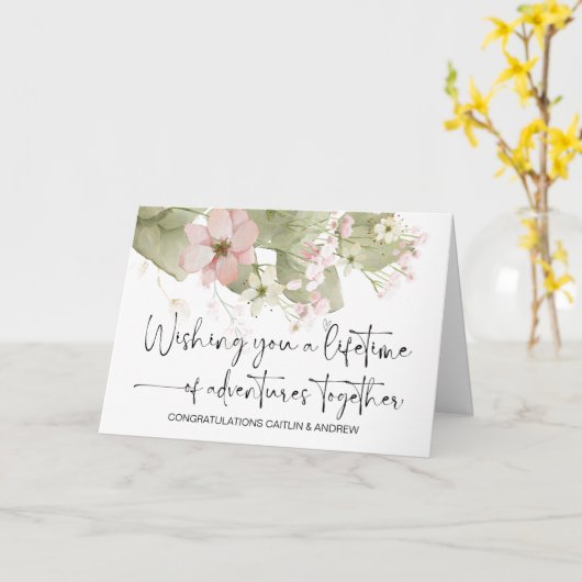 おめでとう結婚のたった今結婚しました新郎新婦 カード (黄色い花)