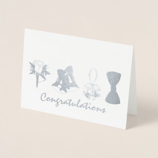 おめでとう結婚の婚約ベルフラワーボウ 箔カード (正面)