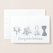 おめでとう結婚の婚約ベルフラワーボウ 箔カード (封筒付き正面)