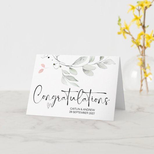 おめでとう結婚の婚約新郎新婦カー カード (黄色い花)