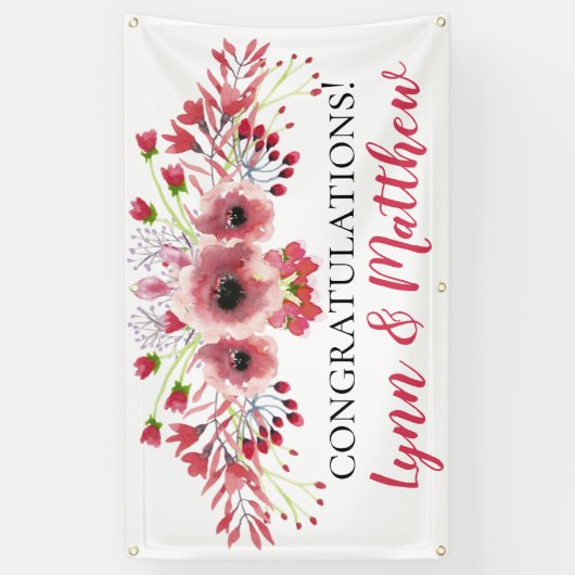 おめでとう結婚の旗ポピー赤い花 横断幕 (縦)