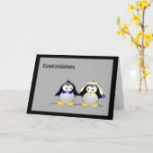 おめでとう結婚 – ペンギン カード (黄色い花)