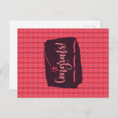 おめでとう縦弦楽器オーナメントピンク柄 ポストカード (正面/裏面)