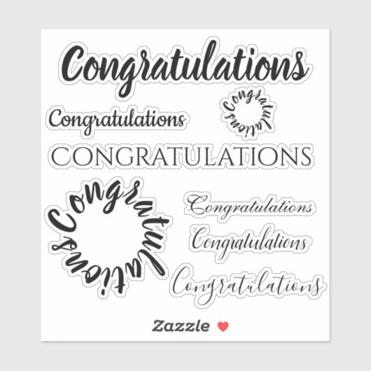 おめでとう言葉のみ |黒いフローラスクリプト シール (シート)