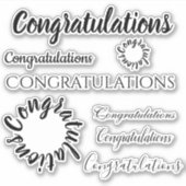 おめでとう言葉のみ |黒いフローラスクリプト シール (正面)