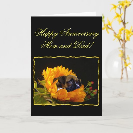 おめでとう記念日のお母さんとパパのボクサーグリーティングカード カード (黄色い花)