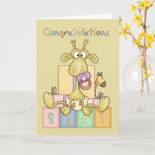 おめでとう誕生のベビーガールカード – かわいいBab カード (黄色い花)