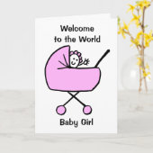 おめでとう誕生ベビーガールピンク カード (黄色い花)